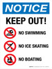 Notice: Keep Out No Swimming No Ice Skating No Boating Portrait - Wall Sign