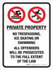Private Property No Trespassing Ice Skating Swimming Portrait - Wall Sign