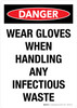 Danger: Wear Gloves When Handling Any Infectious Waste Portrait - Wall Sign