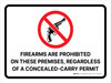 Firearms Are Prohibited On These Premises Regardless Of A Concealed-Carry Permit Landscape - Wall Sign