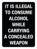 It Is Illegal To Consume Alcohol While Carrying A Concealed Weapon Portrait - Wall Sign