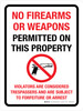 No Firearms Or Weapons Permitted On This Property Portrait - Wall Sign