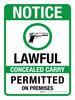 Notice: Lawful Concealed Carry Permitted On Premises Landscape - Wall Sign