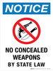 Notice: No Concealed Weapons By State Law Landscape - Wall Sign