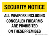 Security Notice: All Weapons Including Concealed Firearms Are Prohibited On These Premises Landscape - Wall Sign Security Notice: All Weapons Including Concealed Firearms Are Prohibited On These Premises Landscape - Wall Sign