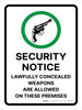 Security Notice: Lawfully Concealed Weapons Are Allowed On These Premises Portrait - Wall Sign