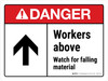 Danger: ANSI Workers Above Watch For Falling Material Arrow Up Landscape - Wall Sign