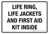 Life Ring Life Jackets And First Aid Kit Inside White Lines Landscape - Wall Sign Life Ring Life Jackets And First Aid Kit Inside White Lines Landscape - Wall Sign