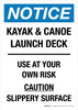 Notice: Kayak & Canoe Launch Deck Use At Your Own Risk Slippery Surface Portrait - Wall Sign