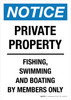 Notice: Private Property Fishing Swimming And Boating By Members Only Portrait - Wall Sign