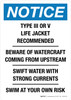 Notice: Type III or V Life Jacket Recommended Beware Of Watercraft Coming From Upstream Portrait - Wall Sign