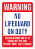 Warning: No Lifeguard On Duty - Children Under Age Of 14 Should Not Use Pool Without Adult In Attandance Portrait - Wall Sign