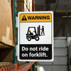 Warning: Do Not Ride On Forklift Portrait - Rack Mounted Sign Warning: Do Not Ride On Forklift Portrait - Rack Mounted Sign