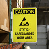 Caution: Static-Safeguarded Work Area with Icon Portrait - Rack Mounted Sign Caution: Static-Safeguarded Work Area with Icon Portrait - Rack Mounted Sign