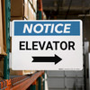 Notice: Elevator Arrow Right Landscape - Rack Mounted Sign