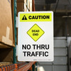 Caution: No Thru Traffic with Icon Portrait - Rack Mounted Sign Caution: No Thru Traffic with Icon Portrait - Rack Mounted Sign
