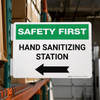 Safety First: Hand Sanitizing Station Arrow Left Landscape - Rack Mounted Sign