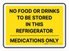 No Food Or Drinks To Be Stored In This Refrigerator - Medications Only Landscape - Wall Sign