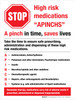 STOP High Risk Medications APINCHS Portrait - Wall Sign STOP High Risk Medications APINCHS Portrait - Wall Sign