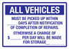 All Vehicles Must Be Picked Up Within _ Days After Notification Of Completion Of Repairs Landscape - Wall Sign