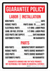 Guarantee Policy (Labor, Installation, Parts) Portrait - Wall Sign