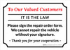 To Our Valued Customers Please Sign the Repair Order Form Landscape - Wall Sign To Our Valued Customers Please Sign the Repair Order Form Landscape - Wall Sign