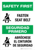 Safety First: Fasten Seat Belt Bilingual Spanish Portrait - Wall Sign Safety First: Fasten Seat Belt Bilingual Spanish Portrait - Wall Sign