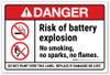Danger: ANSI Risk of Battery Explosion - No Smoking, Sparks, or Flames - Label
