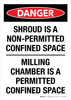 Danger: Shroud Is A Non-Permitted Confined Space Milling Chamber Portrait - Wall Sign Danger: Shroud Is A Non-Permitted Confined Space Milling Chamber Portrait - Wall Sign