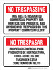 No Trespassing: This Area Is Designated Property For Horticulture Products Blingual Spanish Portrait - Wall Sign