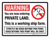 Warning: You Are Now Entering Private Land Working Ship Farm Strictly No Dogs Landscape - Wall Sign Warning: You Are Now Entering Private Land Working Ship Farm Strictly No Dogs Landscape - Wall Sign