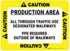 Caution: Production Area - All Through Traffic Use Designated Walkways Rectangular - Floor Sign Caution: Production Area - All Through Traffic Use Designated Walkways Rectangular - Floor Sign