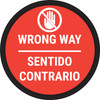 Wrong Way - Sentido Contrario Bilingual Spanish Red Circular - Floor Sign