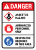 Danger: ANSI Asbestos Hazard Authorized Personnel Only Respirator Required with Icons Portrait - Wall Sign
