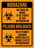 Biohazard: No Foods Or Drugs To Be Stored In This Refrigerator Bilingual Portrait - Wall Sign Biohazard: No Foods Or Drugs To Be Stored In This Refrigerator Bilingual Portrait - Wall Sign