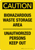 Caution: Biohazardous Waste Storage Area - Unauthorized Persons Keep Out Portrait - Wall Sign