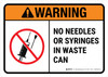 Warning: ANSI No Needles Or Syringes In Waste Can Landscape - Wall Sign