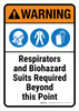 Warning: ANSI Respirators And Biohazard Suits Required Beyond This Point Portrait - Wall Sign