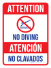 Attention: No Diving Spanish Bilingual with Icon Portrait - Wall Sign
