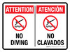 Attention: No Diving Spanish Bilingual with Icon Landscape - Wall Sign Attention: No Diving Spanish Bilingual with Icon Landscape - Wall Sign