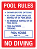 Pool Rules - Pool Hours - No Diving Red Portrait - Wall Sign
