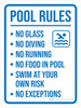 Pool Rules (No Glass, No Diving, No Running, No Food In Pool) Portrait - Wall Sign