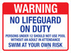 Warning: No Lifeguard On Duty - Persons Under 12 Should Not Use Pool Without An Adult In Attendance Landscape - Wall Sign