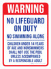 Warning: No Lifeguard On Duty - No Swimming Alone, Children Under 14 Years Of Age Portrait - Wall Sign
