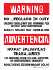 Warning: No Lifeguard On Duty - Children Should Not Use Swimming Pool Without Adult Supervision Spanish Bilingual Portrait - Wall Sign