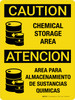 Caution: Chemical Storage Area Bilingual with Icon Portrait - Wall Sign