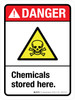 Danger: Chemicals Stored Here Portrait ANSI - Wall Sign