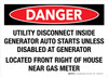 Danger: Utility Disconnect Inside Generator Auto Starts Unless Disabled At Generator Landscape - Wall Sign Danger: Utility Disconnect Inside Generator Auto Starts Unless Disabled At Generator Landscape - Wall Sign