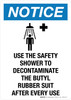 Notice: Use The Safety Shower To Decontaminate The Butyl Rubber Suit After Every Use Portrait - Wall Sign