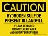 Caution: Hydrogen Sulfide Present In Landfill - If Leak Detected Promptly Exit Area And Notify Supervisor Landscape - Wall Sign